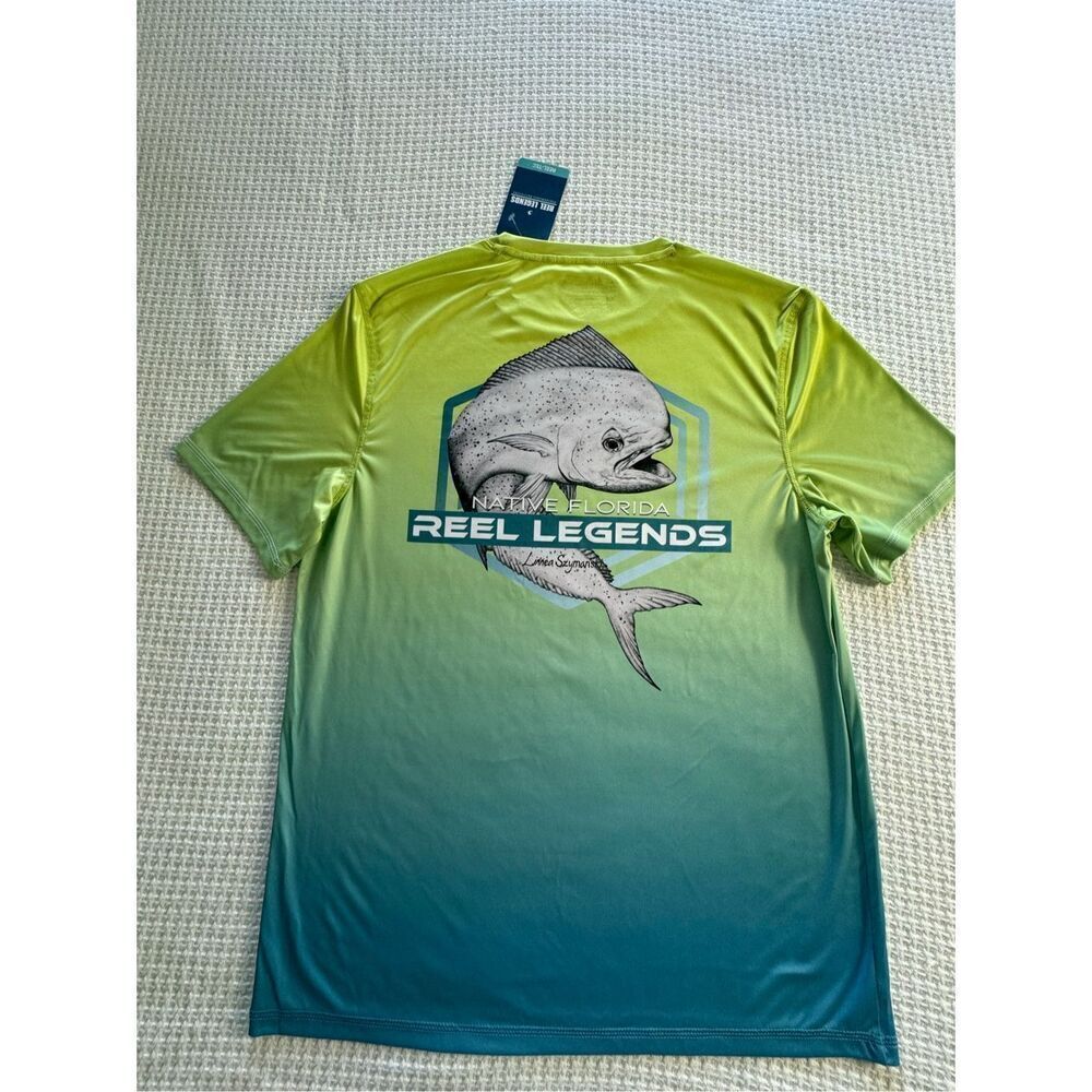REEL LEGENDS Mens Medium Fish Screen Print Short Sleeve Top NWT